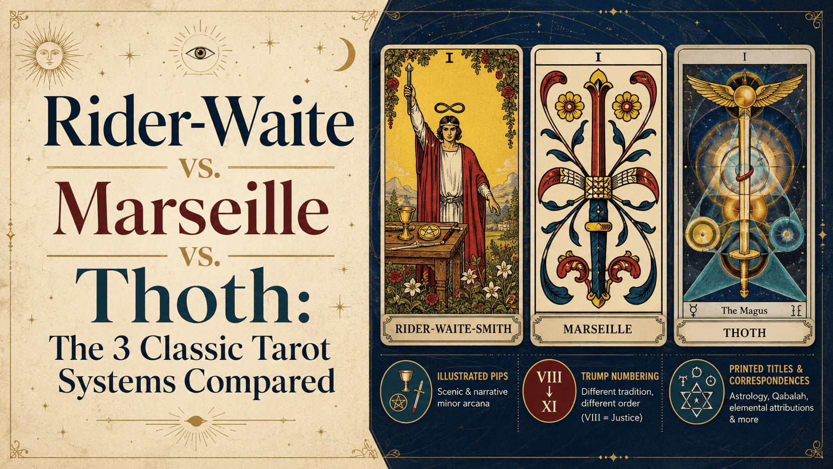 Rider-Waite vs. Marseille vs. Thoth: The 3 Classic Tarot Systems Compared