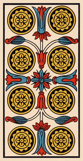 The Eight of Pentacles — Marseille version