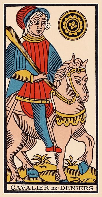The Knight of Pentacles — Marseille version