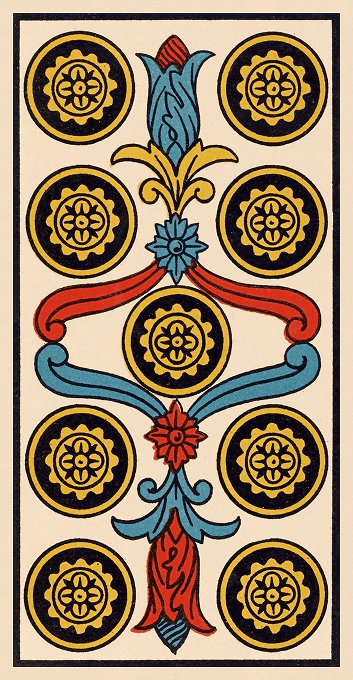 The Nine of Pentacles — Marseille version