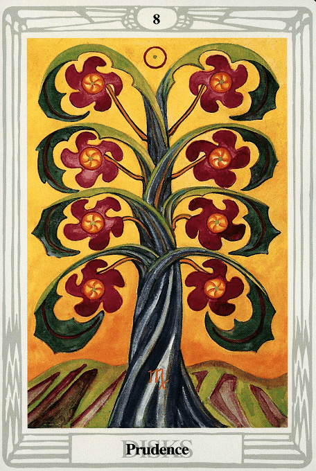 The Eight of Pentacles — Thoth version
